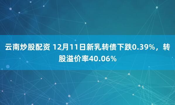 云南炒股配资 12月11日新乳转债下跌0.39%，转股溢价率40.06%